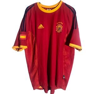 España Spain 2002 World Cup Authentic Adidas Red Soccer Jersey - Large